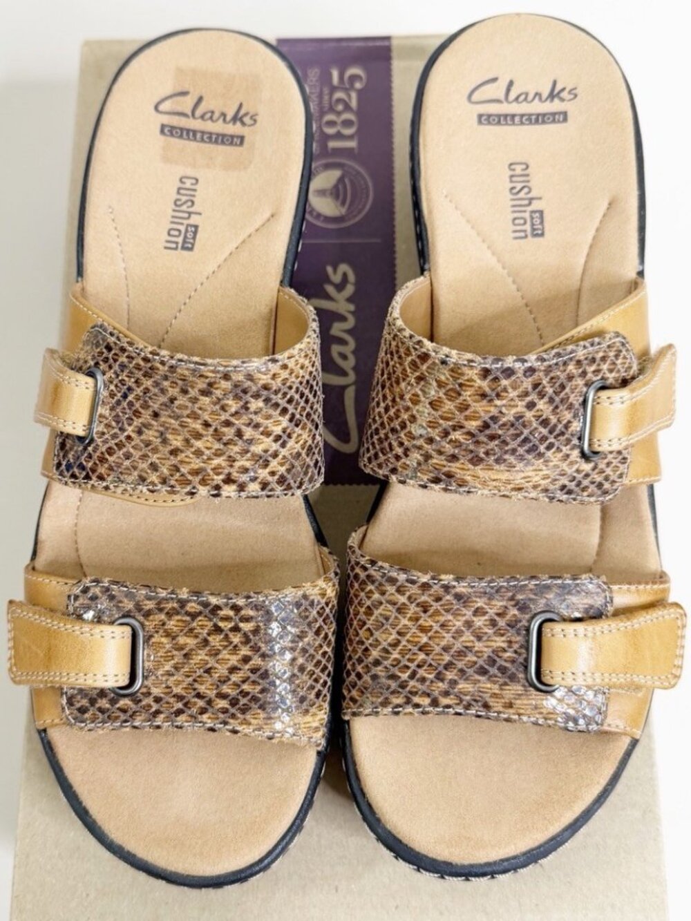 Clarks Sz 7 N Narrow Delana Fenela Brown Snake Sandals New No Tag w/Box